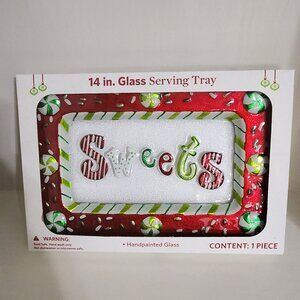 Christmas Sweets Hand Painted Glass Serving Tray 14 inch. By 8 1/2"  New